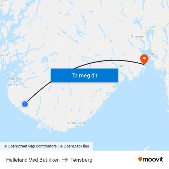 Helleland Ved Butikken to Tønsberg map