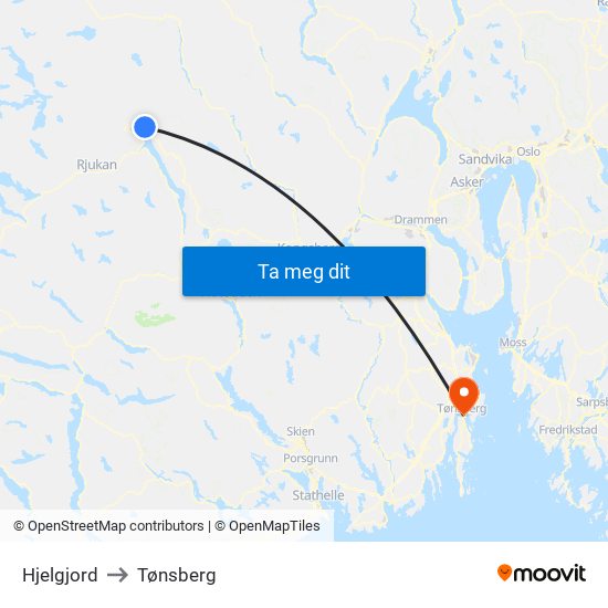 Hjelgjord to Tønsberg map