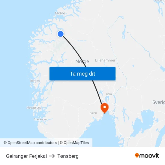 Geiranger Ferjekai to Tønsberg map