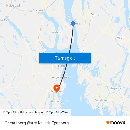 Oscarsborg Østre Kai to Tønsberg map