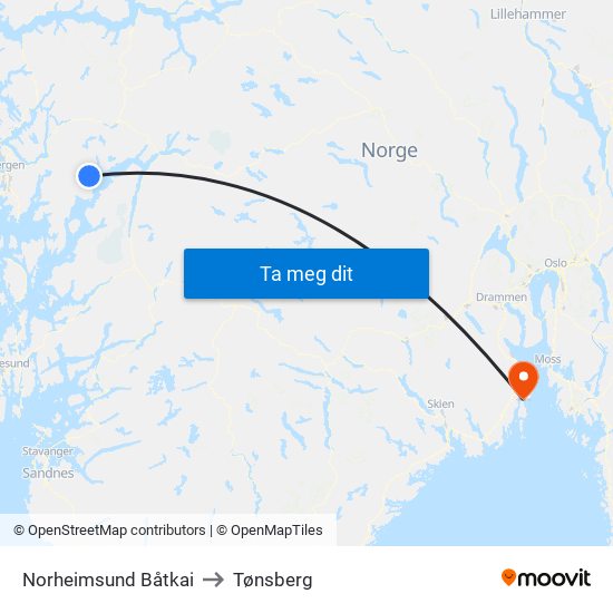 Norheimsund Båtkai to Tønsberg map