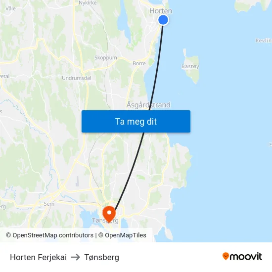 Horten Ferjekai to Tønsberg map