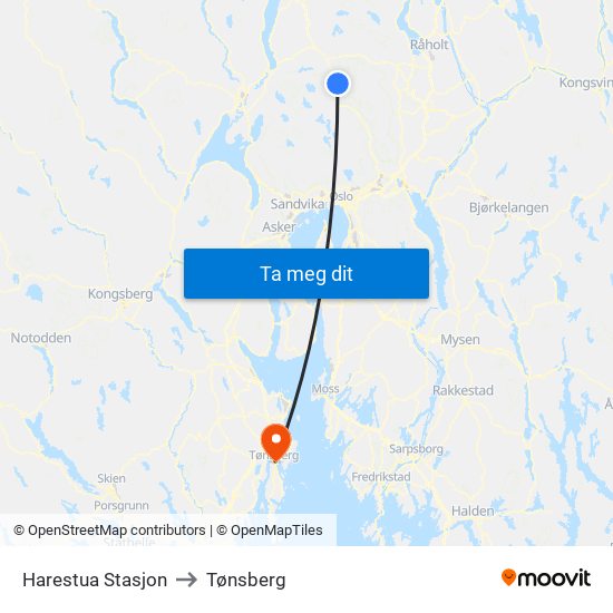 Harestua Stasjon to Tønsberg map