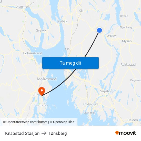 Knapstad Stasjon to Tønsberg map