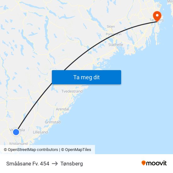 Smååsane Fv. 454 to Tønsberg map