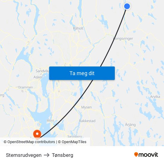 Stemsrudvegen to Tønsberg map