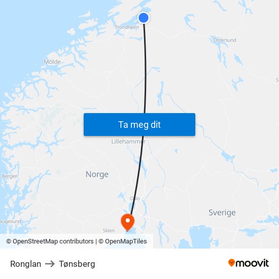 Ronglan to Tønsberg map