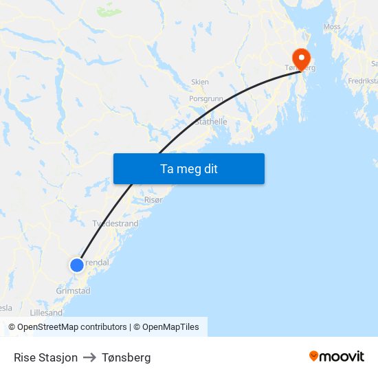 Rise Stasjon to Tønsberg map