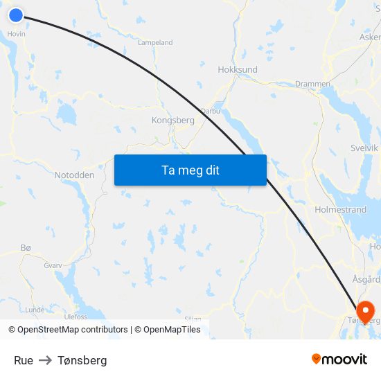 Rue to Tønsberg map