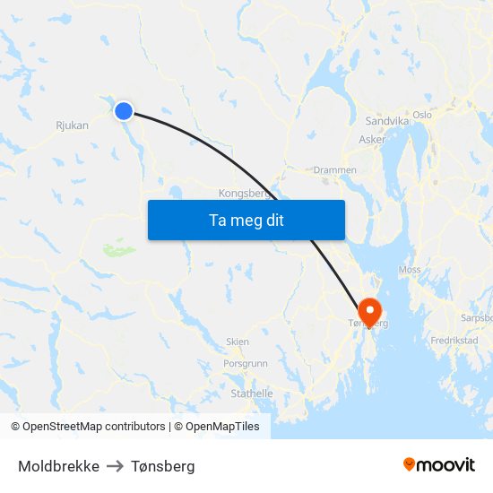 Moldbrekke to Tønsberg map