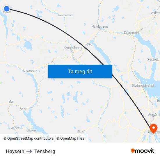 Høyseth to Tønsberg map