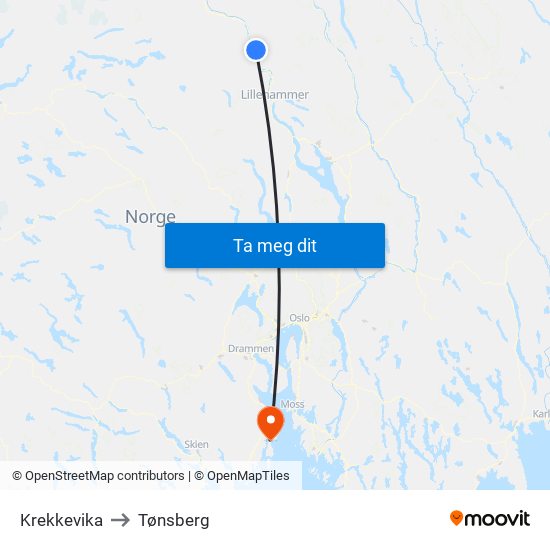 Krekkevika to Tønsberg map