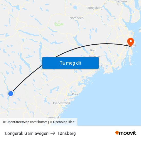 Longerak Gamlevegen to Tønsberg map