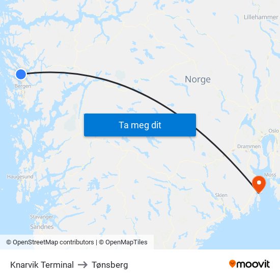 Knarvik Terminal to Tønsberg map