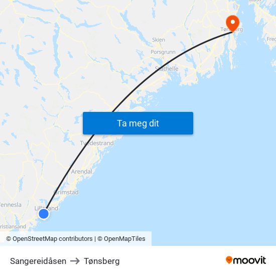 Sangereidåsen to Tønsberg map