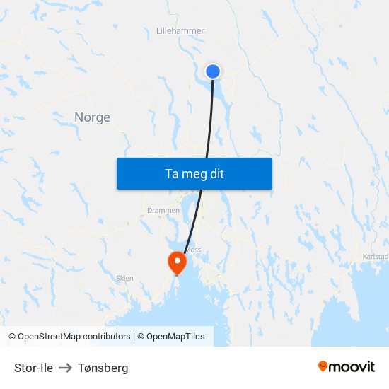 Stor-Ile to Tønsberg map