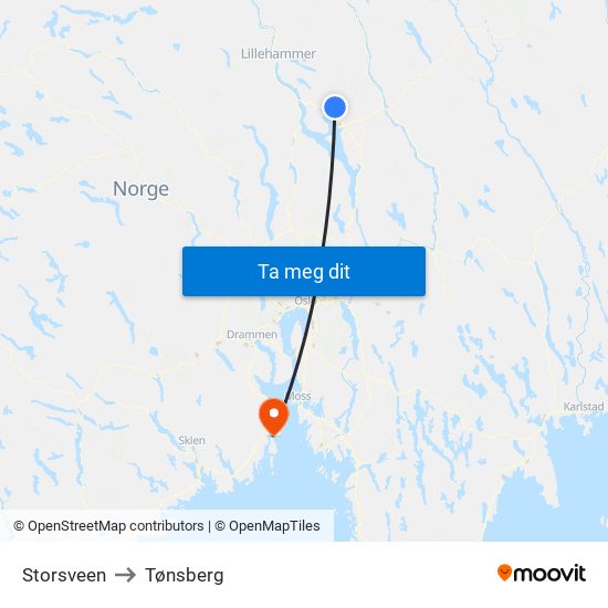 Storsveen to Tønsberg map