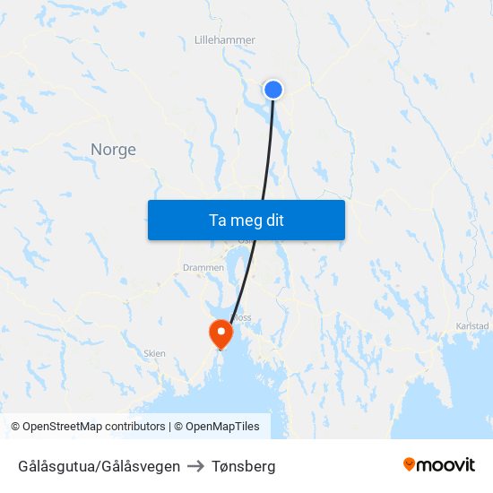 Gålåsgutua/Gålåsvegen to Tønsberg map