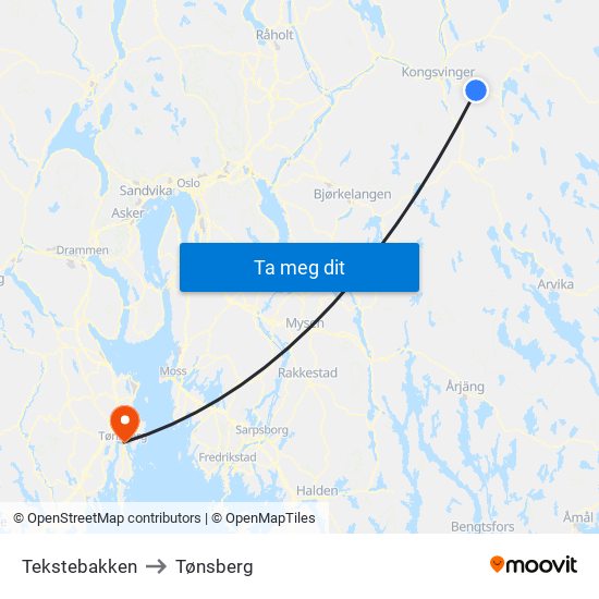 Tekstebakken to Tønsberg map