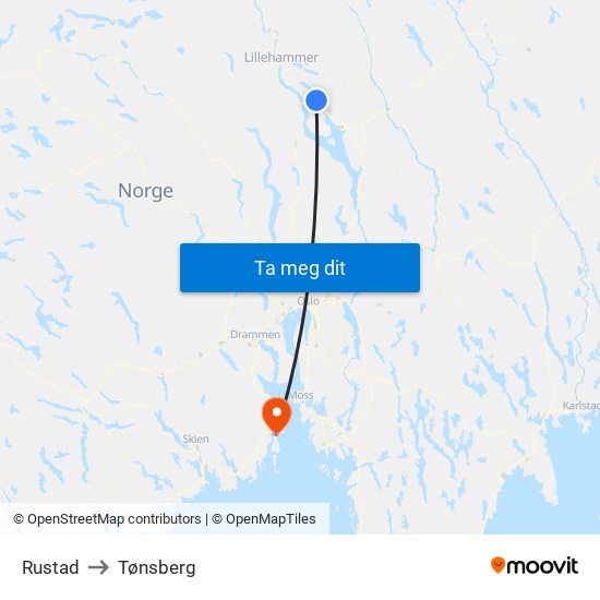 Rustad to Tønsberg map