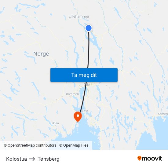 Kolostua to Tønsberg map