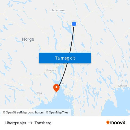 Libergstajet to Tønsberg map