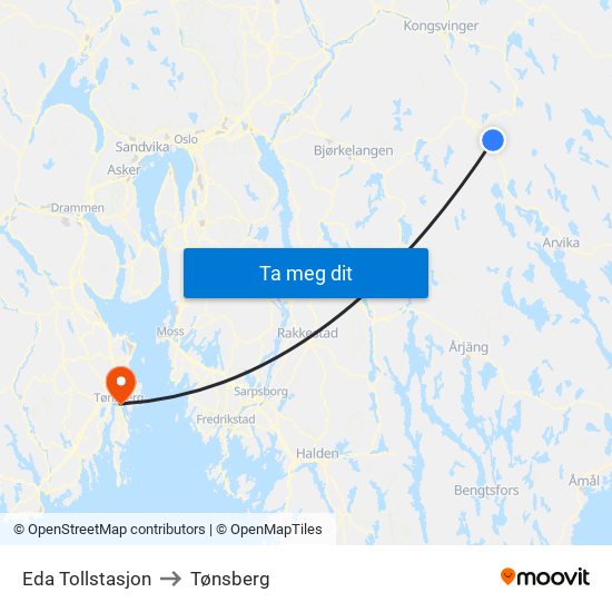 Eda Tollstasjon to Tønsberg map