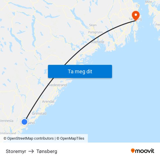 Storemyr to Tønsberg map