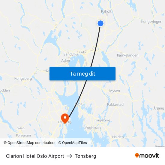 Clarion Hotel Oslo Airport to Tønsberg map