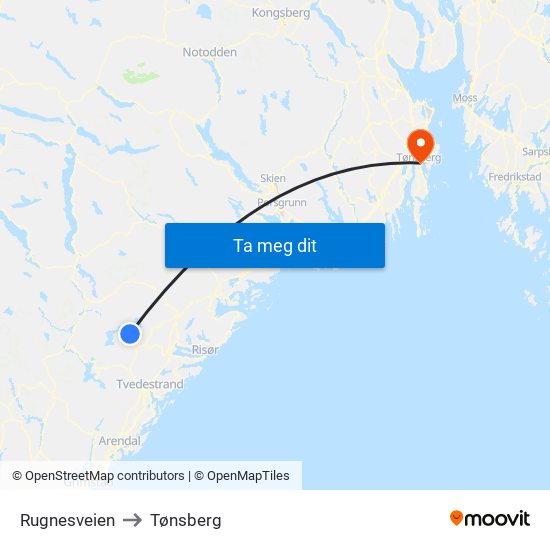 Rugnesveien to Tønsberg map