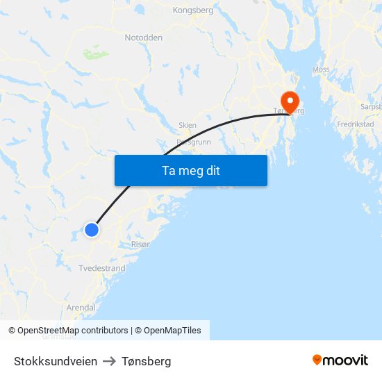 Stokksundveien to Tønsberg map