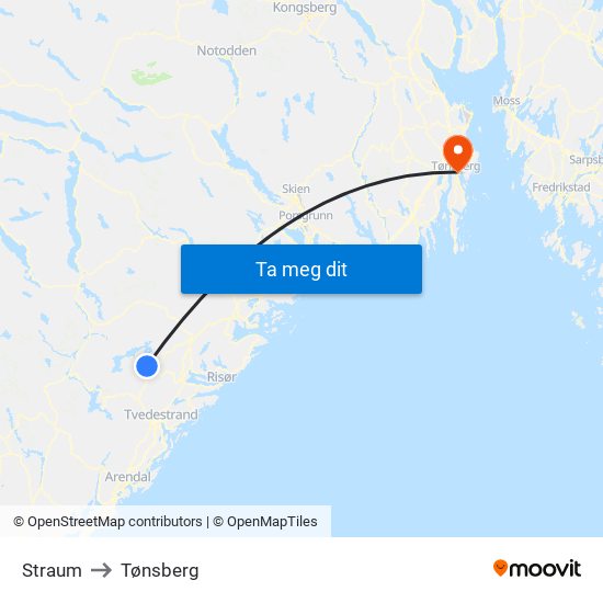 Straum to Tønsberg map