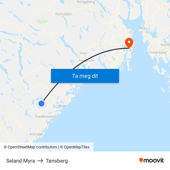 Seland Myra to Tønsberg map