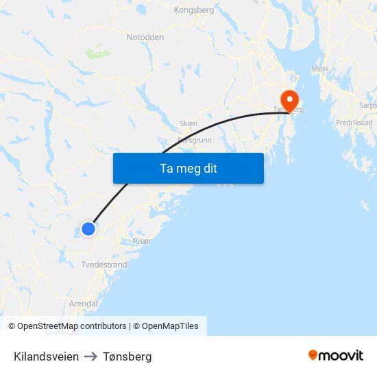 Kilandsveien to Tønsberg map