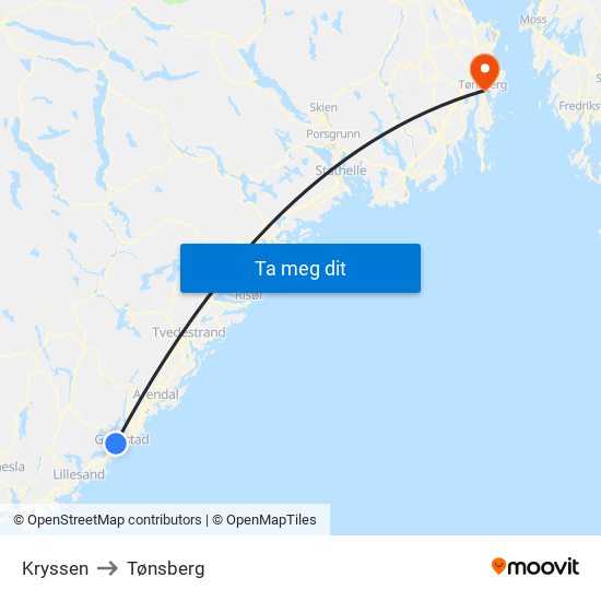 Kryssen to Tønsberg map