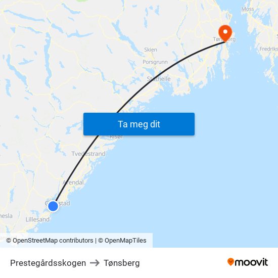 Prestegårdsskogen to Tønsberg map