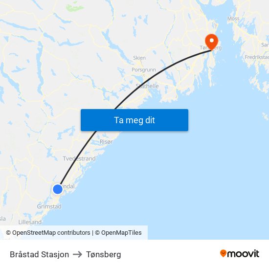 Bråstad Stasjon to Tønsberg map