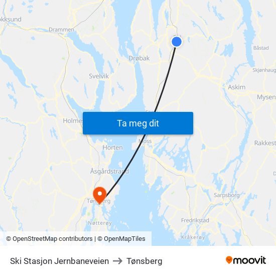 Ski Stasjon Jernbaneveien to Tønsberg map