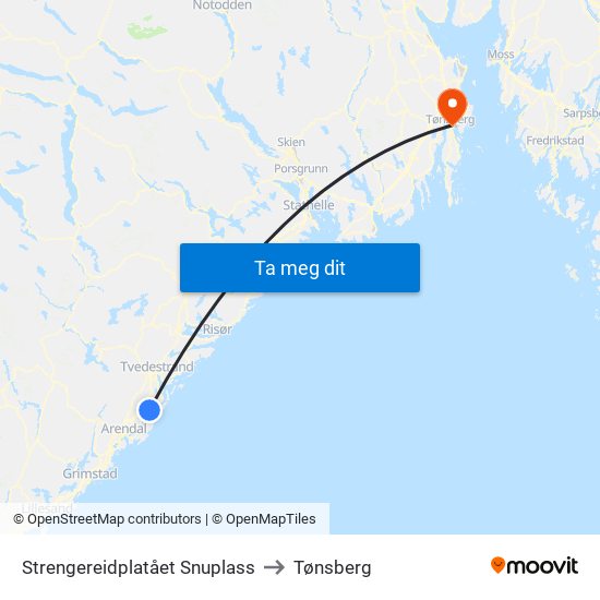 Strengereidplatået Snuplass to Tønsberg map