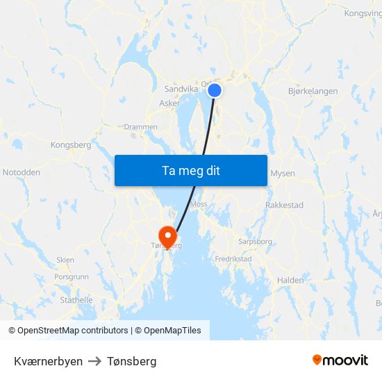 Kværnerbyen to Tønsberg map