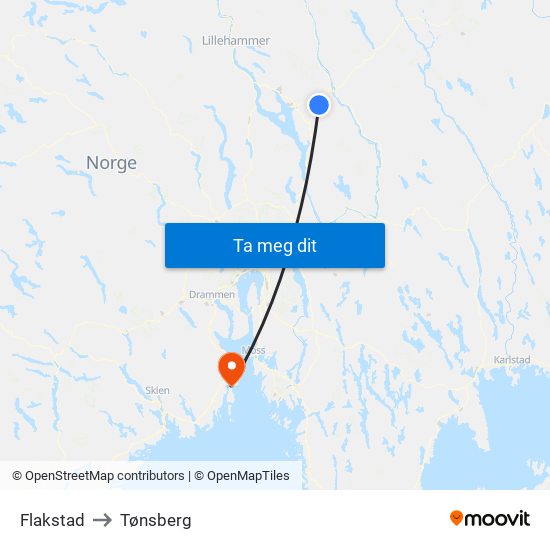 Flakstad to Tønsberg map