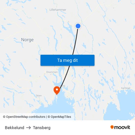 Bekkelund to Tønsberg map