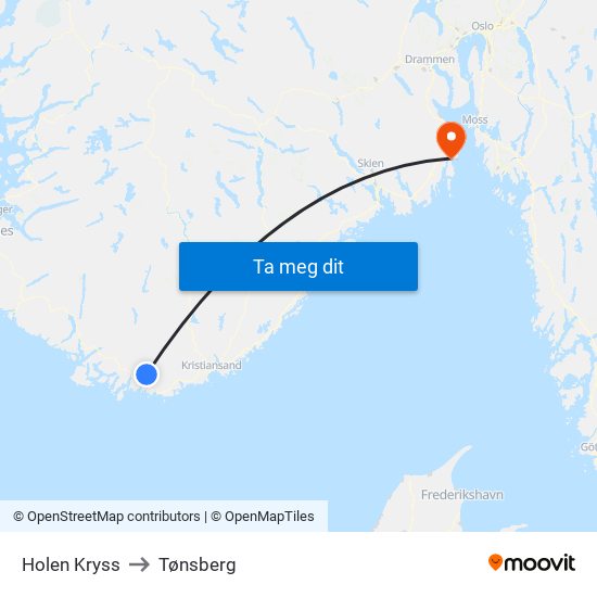 Holen Kryss to Tønsberg map