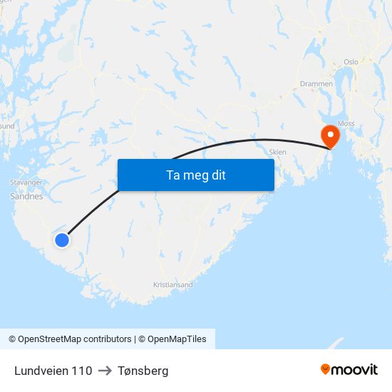 Lundveien 110 to Tønsberg map