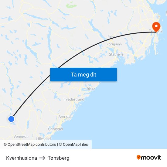 Kvernhuslona to Tønsberg map