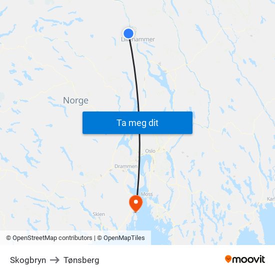 Skogbryn to Tønsberg map