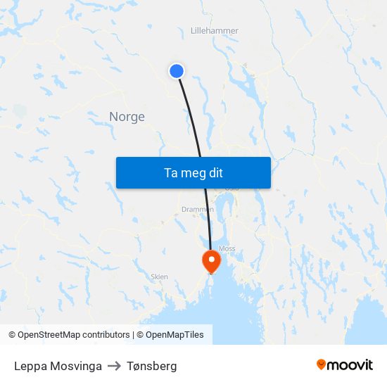Leppa Mosvinga to Tønsberg map