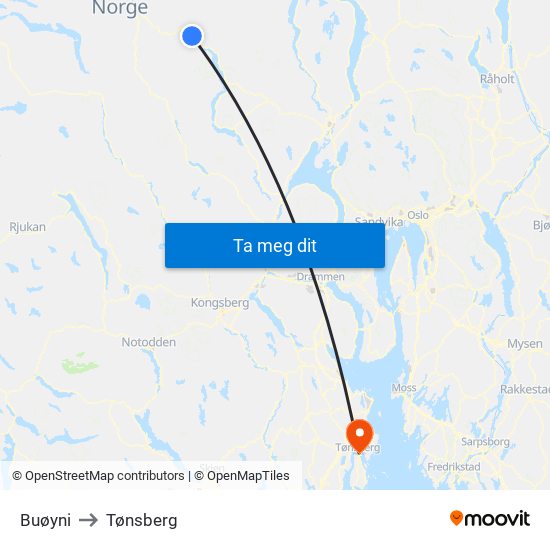 Buøyni to Tønsberg map