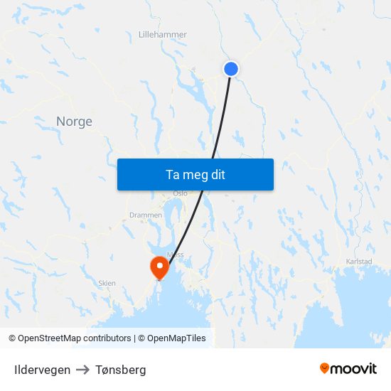 Ildervegen to Tønsberg map