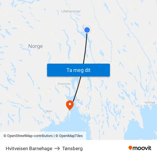 Hvitveisen Barnehage to Tønsberg map